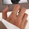 Hollow Heart Micro Pave Round Stone Open Adjustable Ring Minimalist Romantic Love Shaped Finger Jewelry for Women Dating Daily Wear