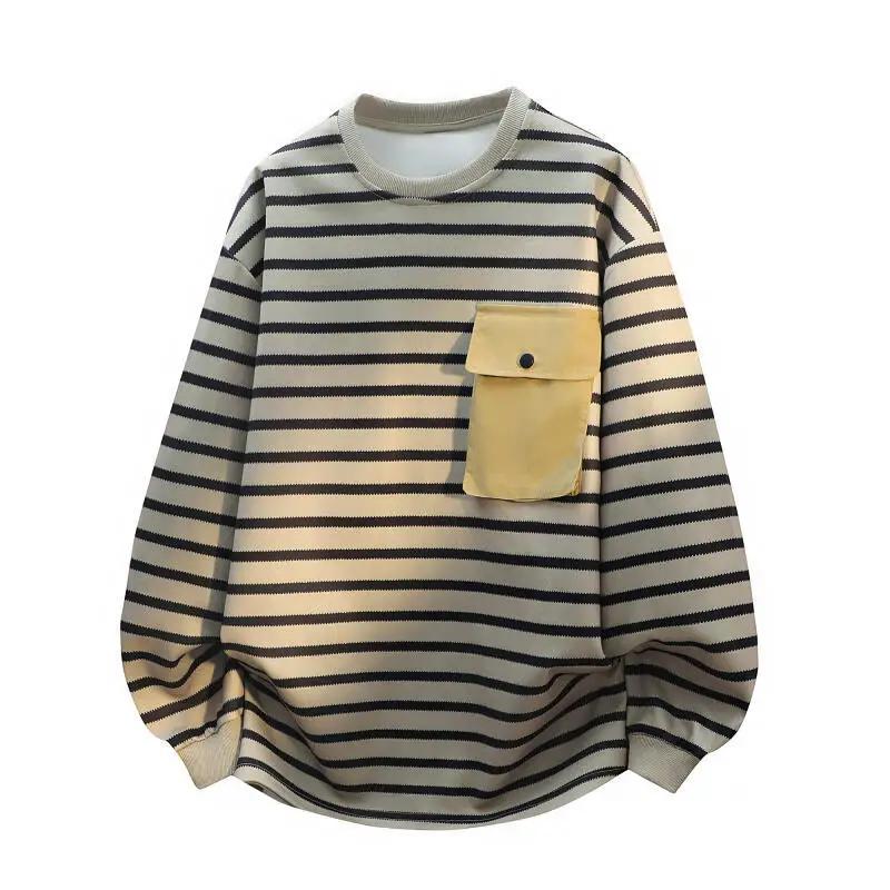 2026 Mens Striped O-Neck T-Shirt Men Long Sleeve Base Shirt Man Sweatshirt Male Casual Tshirts Male Unisex Vintage Top Pullover