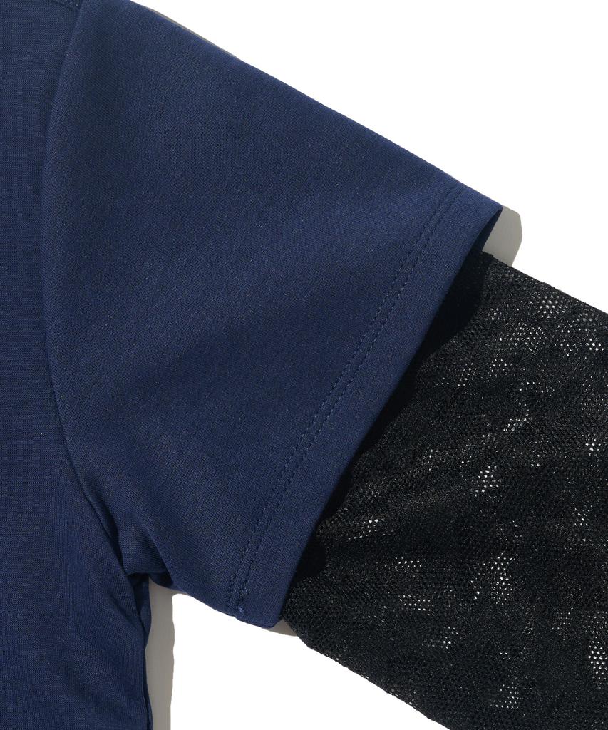 CARGOBROS FOR WOMAN Star See-Through Long Sleeve Layered Short Sleeve Tee Set (Black/Navy)