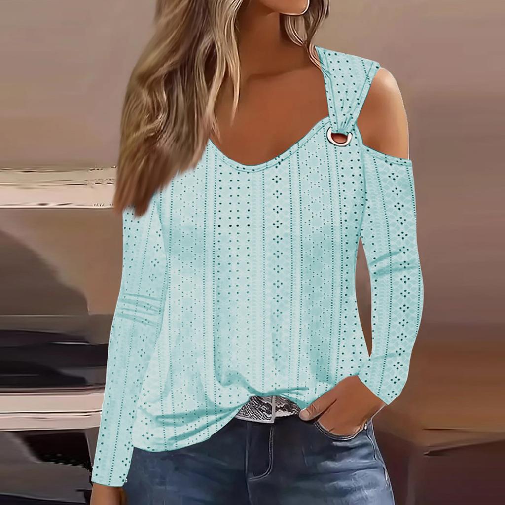 Women's Long Sleeved Loop Buckle Solid Color Slim Fit Top T-Shirt