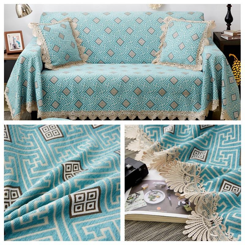 

Скандинавская утолщенная жаккардовая салфетка для дивана из синели с инстаграмом, тканевый чехол для дивана с полным покрытием, четырехсезонная подушка для дивана, водорастворимая кромка 90*90cm