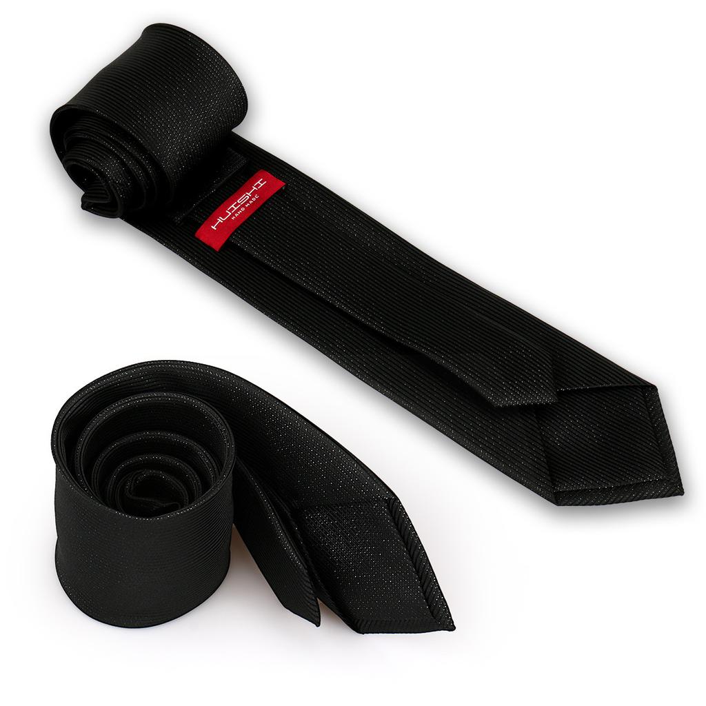 Men'S Premium Business Waterproof 8Cm Tie Polyester Trendy Sparkle 7.5Cm Pure Black Striped Hand Tie