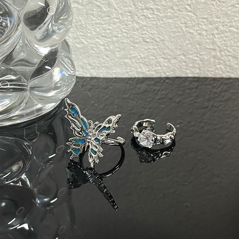 French Blue Butterfly Ring Women'S Opening Adjustable Trendy Cool Personality Niche Design High-End Ring
