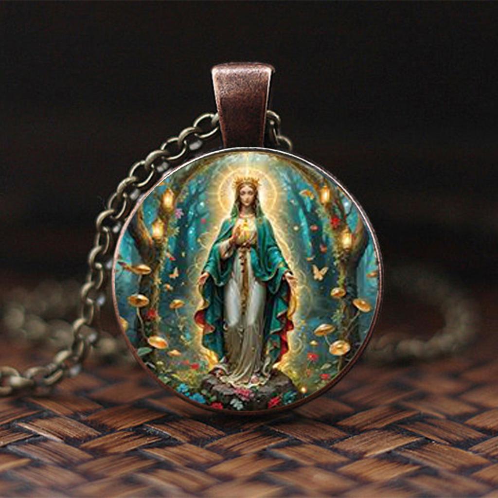 Vintage Style Glass Virgin Mary Pendant, Suitable For Daily Religious Jewelry.