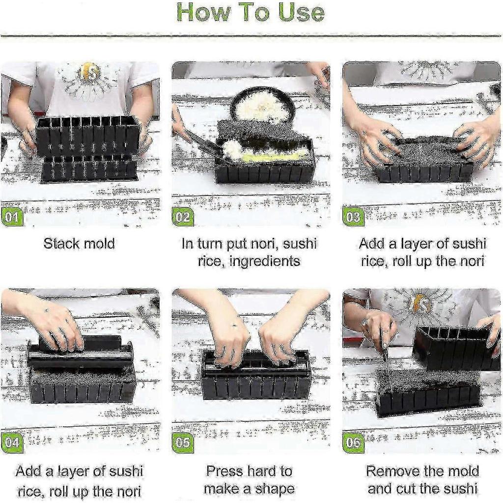 Sushi Making Kit For Beginners, 10 Pieces Of Plastic Sushi Making Tools With 8 Sushi Rice Roll Molds