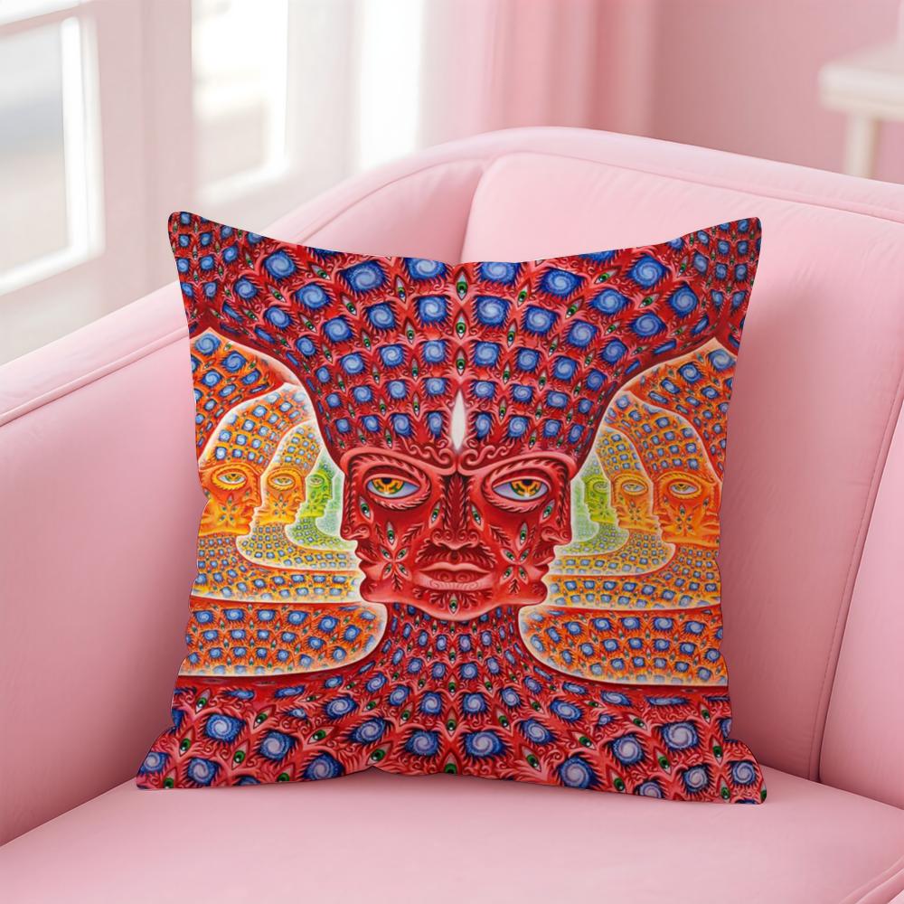 A-Alex GreyS Trippy Psychedelic Cushion Cover Comfortable Reversible Pillow Cover Ideal for Car Sofa Bedroom & Beyond