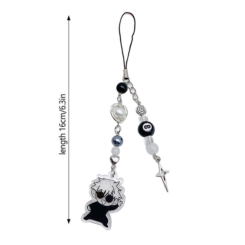 Creative Anime Gojo Geto Phone Lanyard Y2K Black Beaded Cross Phone Chain  Mobile Phone Charm For Fan Gifts