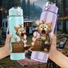 1PC Surprised Tabby Cat Bust 750ml Color Plastic Sports Water Bottle Leakproof Flip Straw Lid For Sports Office Home Use
