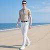 Light luxury casual summer short-sleeved T-shirt with mulberry silk and golden wool, men's zipper collar polo shirt