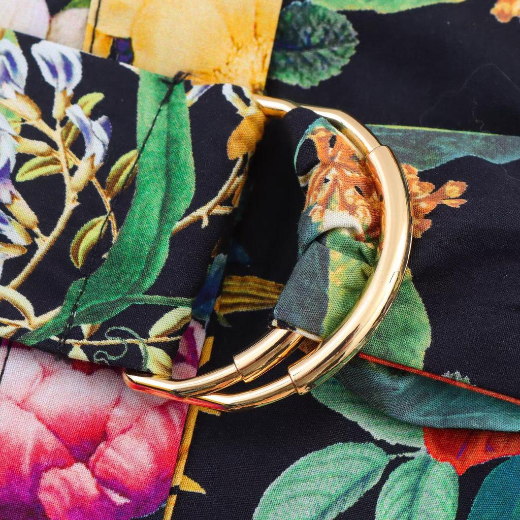 2025 Spring/Summer Women's Slim-Fit Printed Midi Dress with Shirt Collar