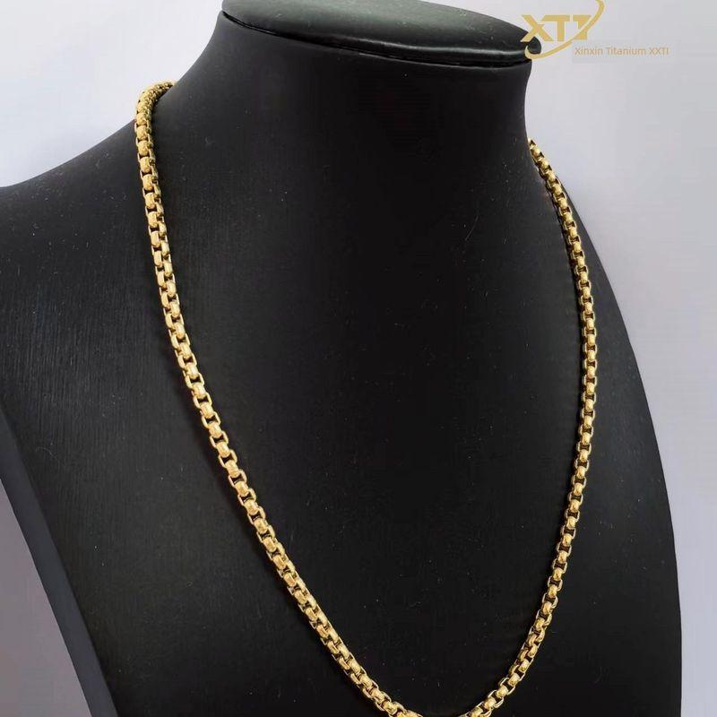 Square Beads Box Chain Pure Titanium 3/4mm Ornament Hip Hop Couple Necklace Necklace Stylish Fashion Men Trendy Amulet