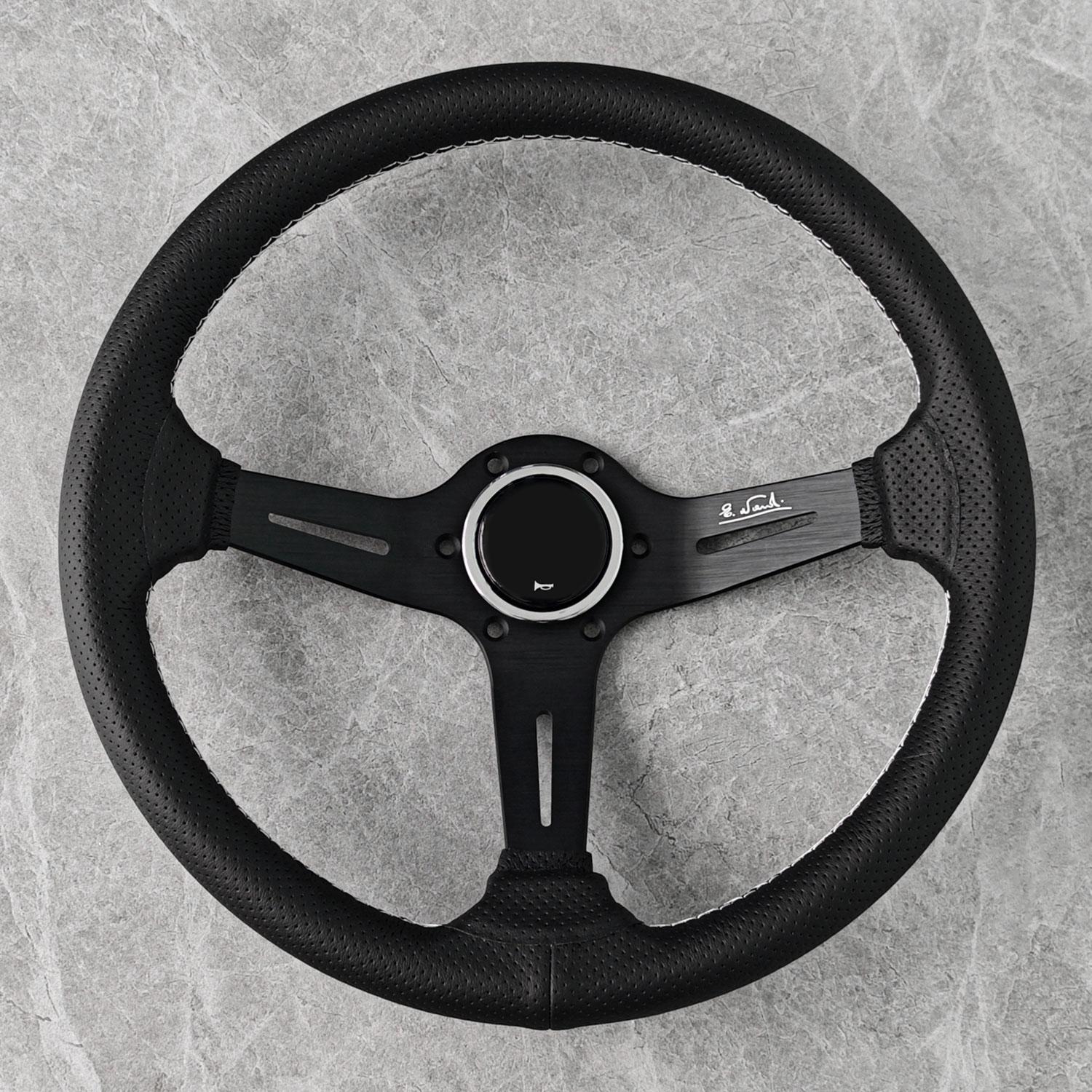 Universal 14inch 350mm JDM Leather Auto Racing Steering Wheel Deep Corn Drifting Sport Steering Wheel White Line чёрный