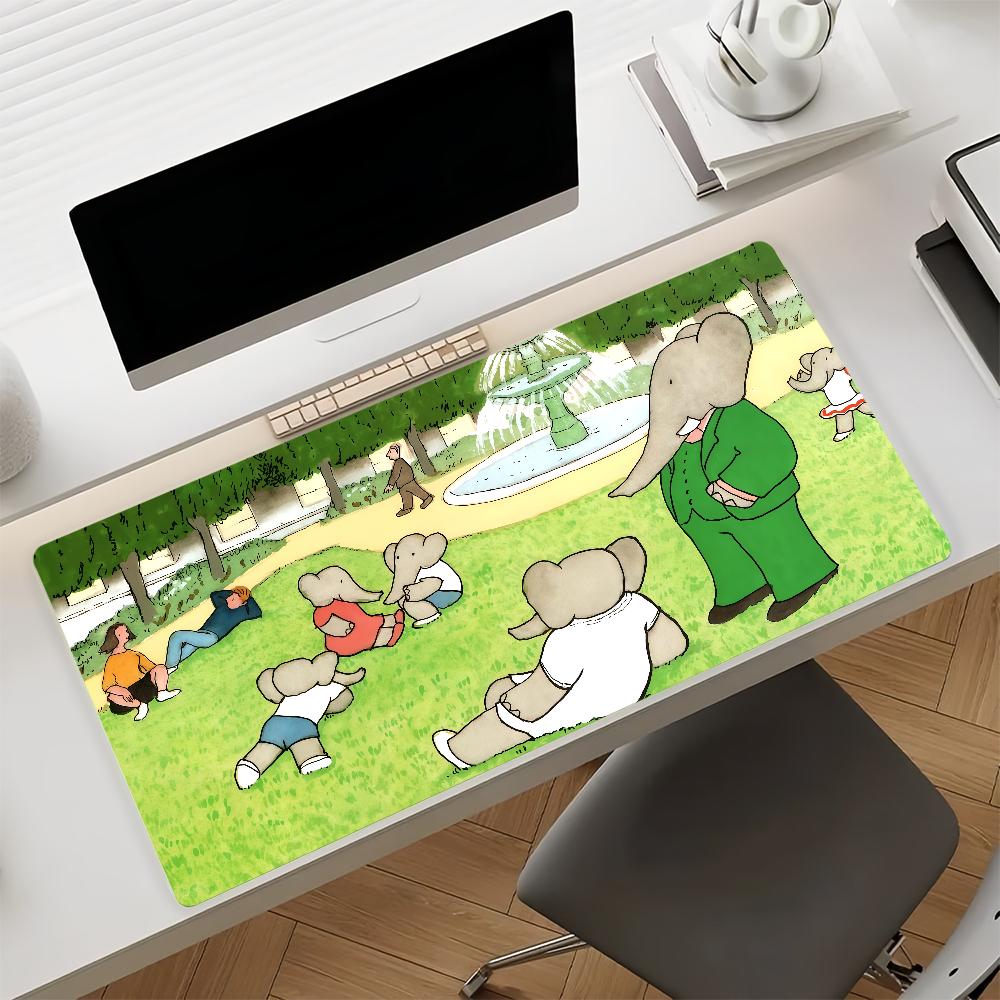 Cartoon Babar the Elephant Mouse Pad Nonslip Rubber Computer Mat Gamer Balance Decoracion Deskmat Laptop Office Large