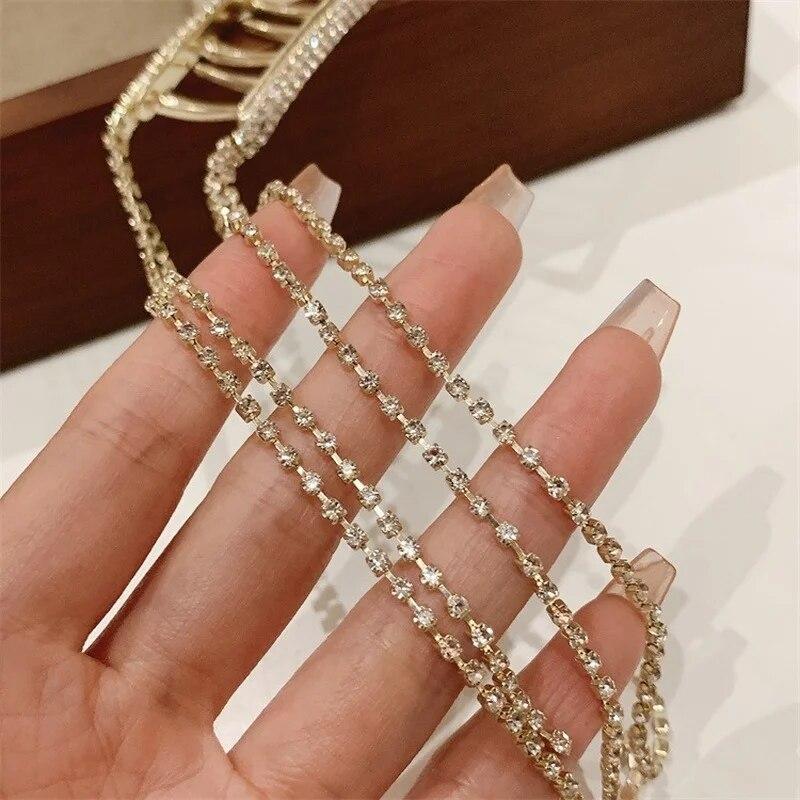 Geometric Crystal Rhinestones Long Tassel Hair Claw for Women Metal Large Hair Clip Women's Fashion Hairpins Hair Accessories