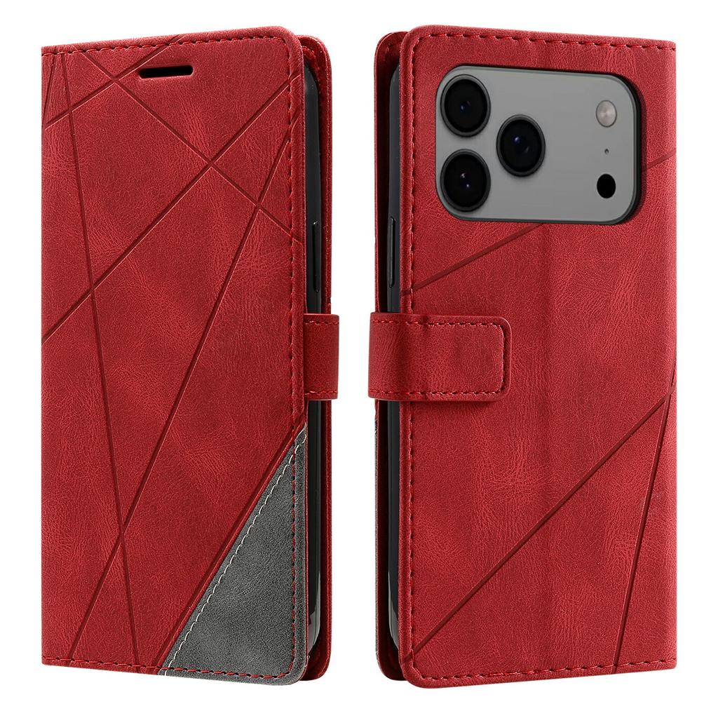 For iPhone 17 Pro Max Case Imprinted Lines PU Leather Splicing Wallet Phone Cover