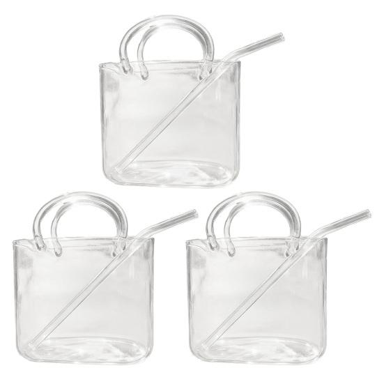 

Handbag Shape Cocktail Glass with Straw Wine Juice Glasses Purse Beverage Container Novelty Party Drinkware for Bar Home 3pcs