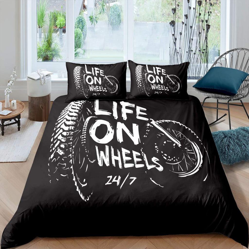 Dirt Bike Motorbike Duvet Cover Motocross Racer Bedding Set Boys Motorcycle Extreme Sports Quilt Cover Polyester Comforter Cover