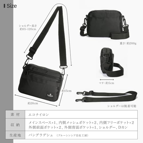 [BLUE SINCERE] Men's Water-Repellent, Lightweight Shoulder Bag with 7 Pockets, Flapless Design, Crossbody/One-Shoulder Bag, Anti-Magnetic, RFID, and A