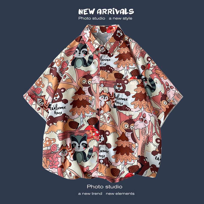 Men's Retro Hawaiian Floral Short-Sleeve Summer Shirt