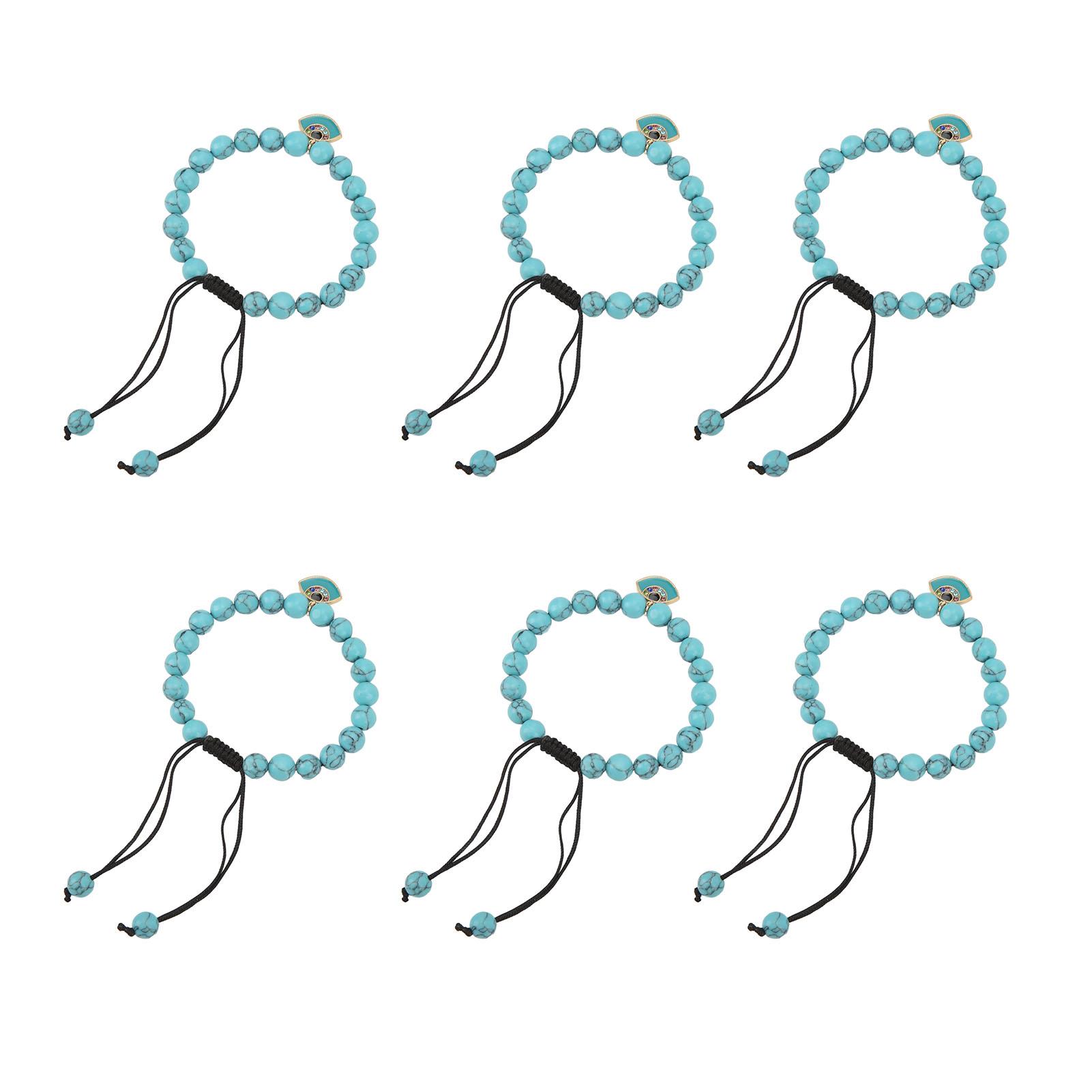 6 шт. Браслет с глазом Фатимы 8 мм Ручная работа Бирюзово-синий Бохо Подвеска-глаз Женский браслет из бусин