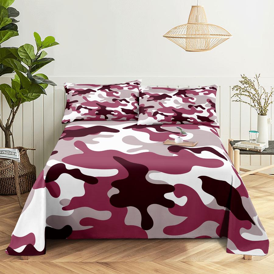 Kamuflażowy Zestaw Prześcieradeł Pościel Poszewki na Poduszki Rozmiar Queen King Podwójny 220x240 Leopard do Sypialni Miękki Twin Full Single