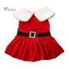Easy to Wear Dog Apparel Christmas Velvet Dress, Red Festive Dress with Fleece Collar, Cute Sleeveless Puppy Clothes for Cold Weather Cozy Holiday