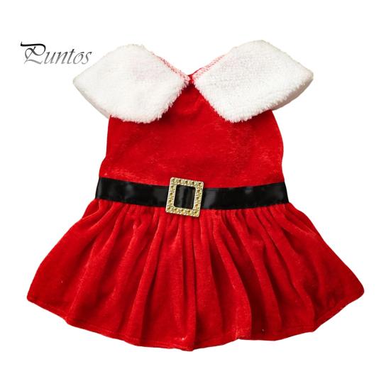 Easy to Wear Dog Apparel Christmas Velvet Dress, Red Festive Dress with Fleece Collar, Cute Sleeveless Puppy Clothes for Cold Weather Cozy Holiday
