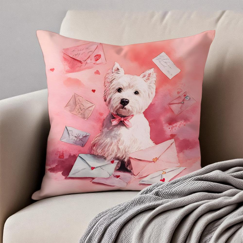 Cute West Highland White Terrier Pet Cushion Cover Pillowcase Antidustmite Invisible Zipper Short Plush Sofa Cushion