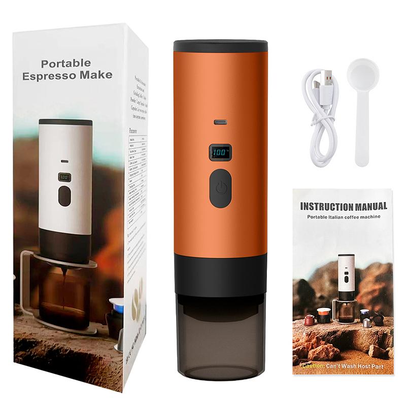 Tragbare elektrische Kaffeemaschine 3-in-1 Kapsel-Kaffeemühle Reise-Kaffeemaschine mit kabelloser Heizung für Auto und Zuhause Camping