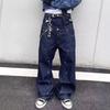 Street European and American Double Waist Splicing Men's Clothing Hip-hop Lazy Jeans New Trendy Brand Loose Straight Trousers