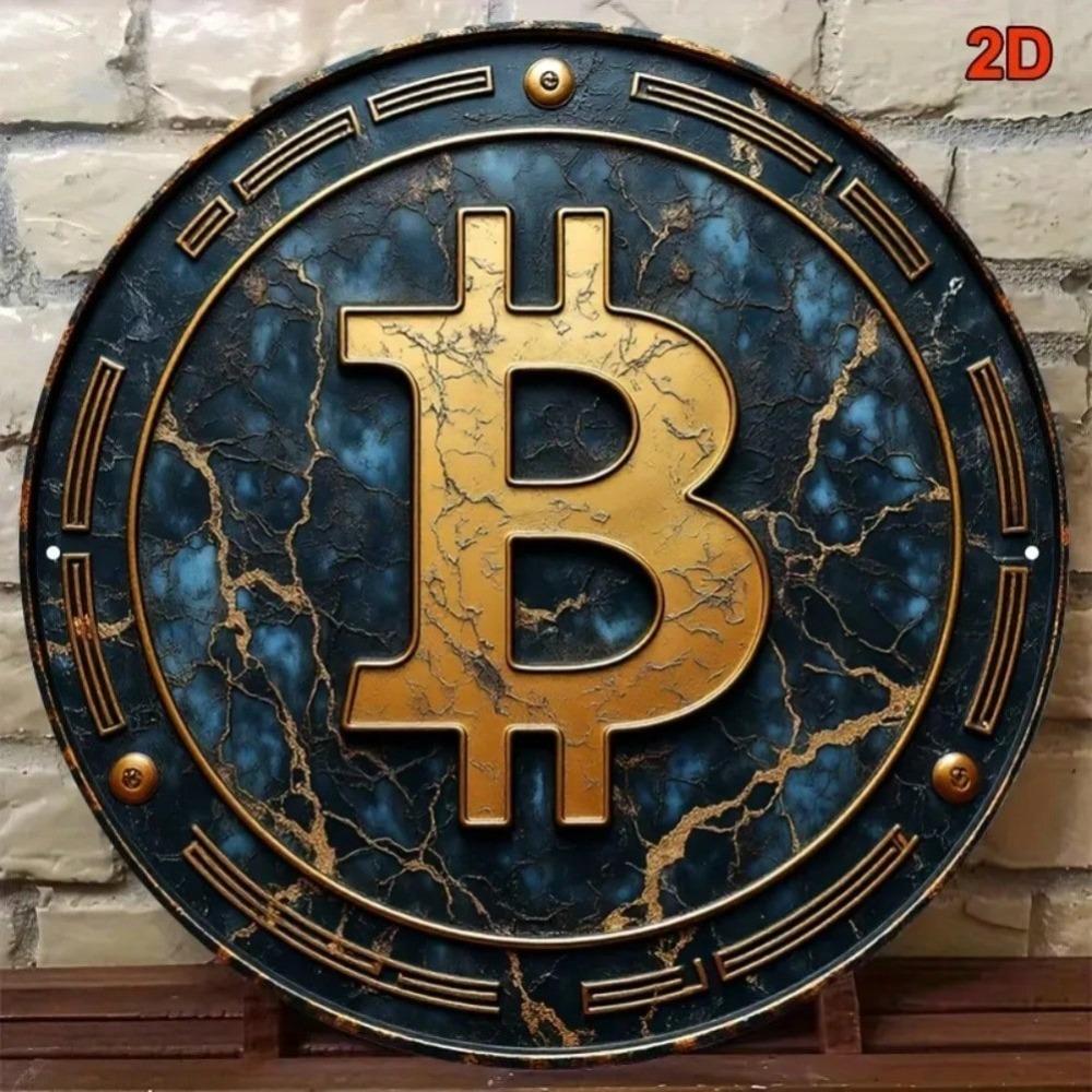 Metal Wall Art Digital Currency Theme Vintage Round Painting Home Office Cafe Decor