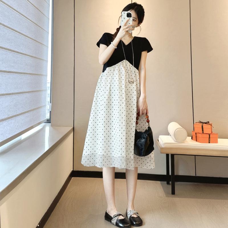 2026 Summer Maternity Slimming Two-Piece Patchwork Plus Size Colorfast Dress