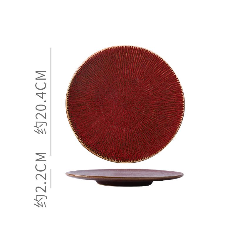 

Kiln Changes Stripe Ceramic Plate Round Steak Plate Pasta Dish Serving Plate Dessert Plates Vintage Molecular Cuisine Tableware