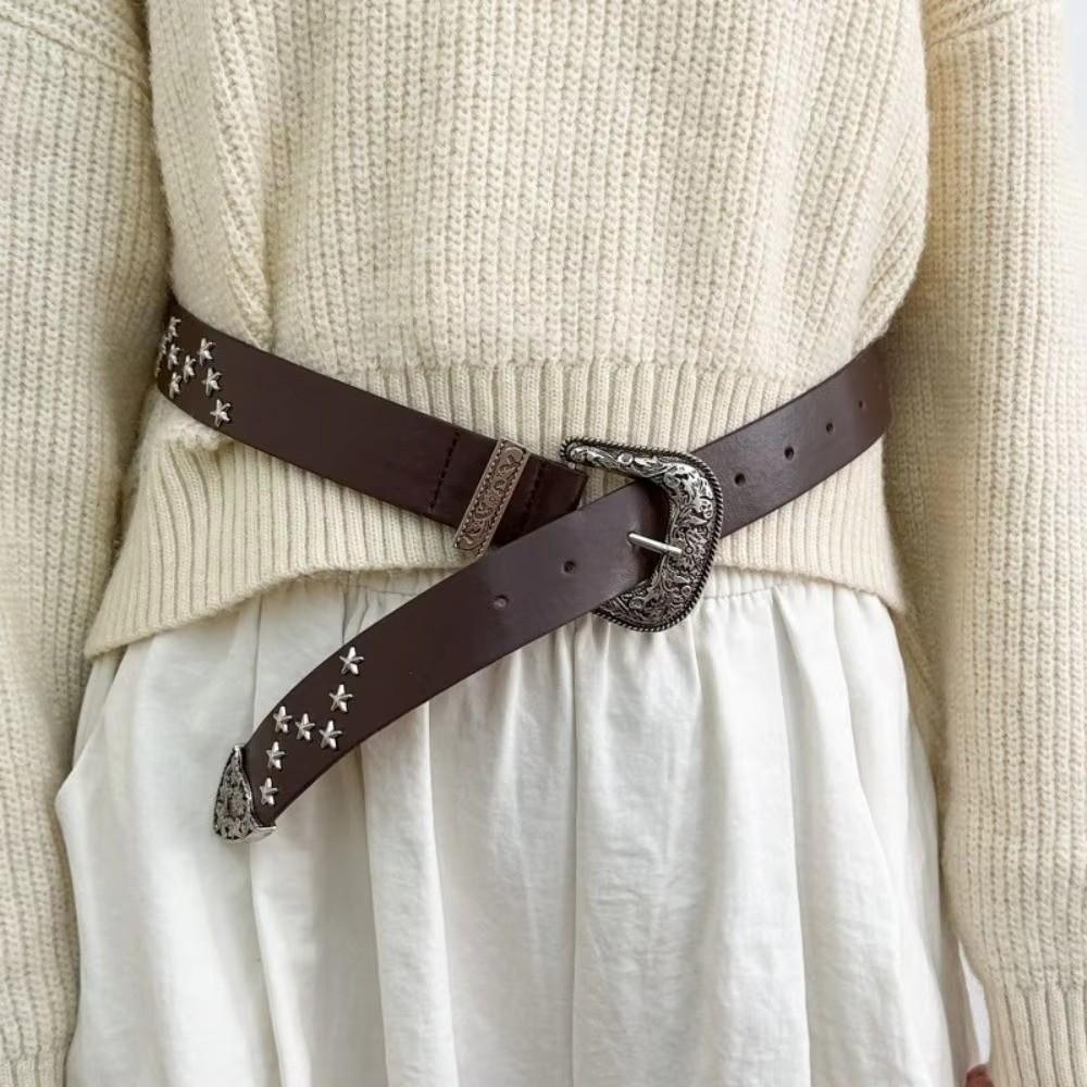 Rivet Y2K Punk Belt Solid Color Star Waistband Harajuku Western Studded Belt Daily