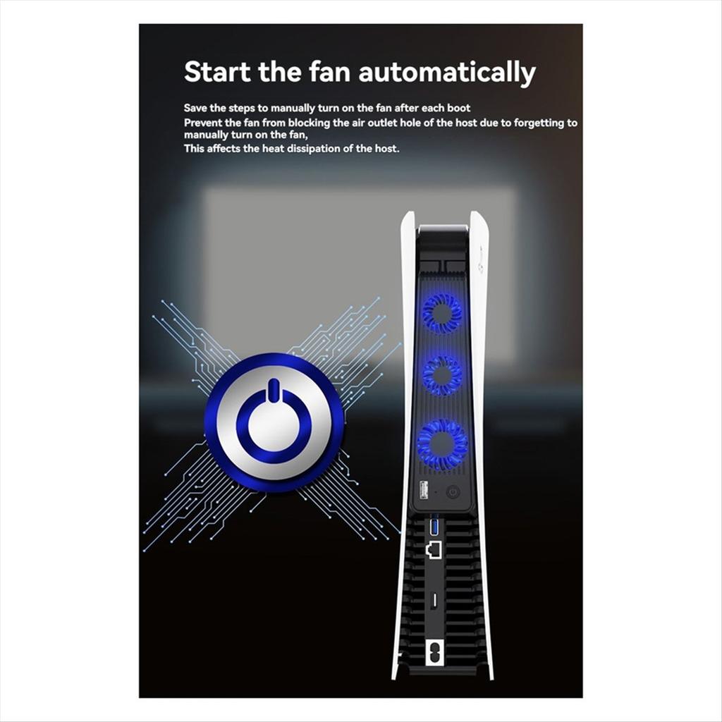 AS62 For PS5 Gaming Console Cooling Fan, Silent Noise Reduction Fan with LED Lights