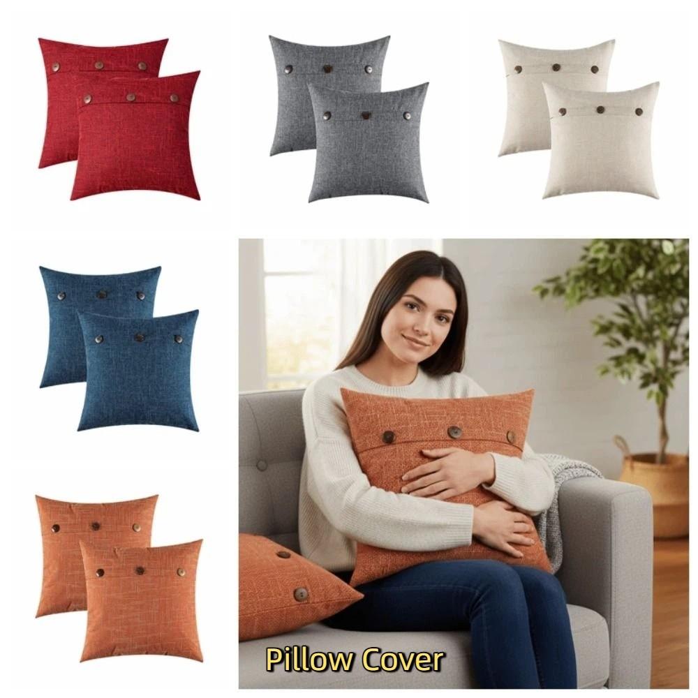 2PCS Imitation Linen Pillow Cover Breathable Japanese Style Throw Pillowcover Polyester Soft Buttoned Pillowslip Home Decor