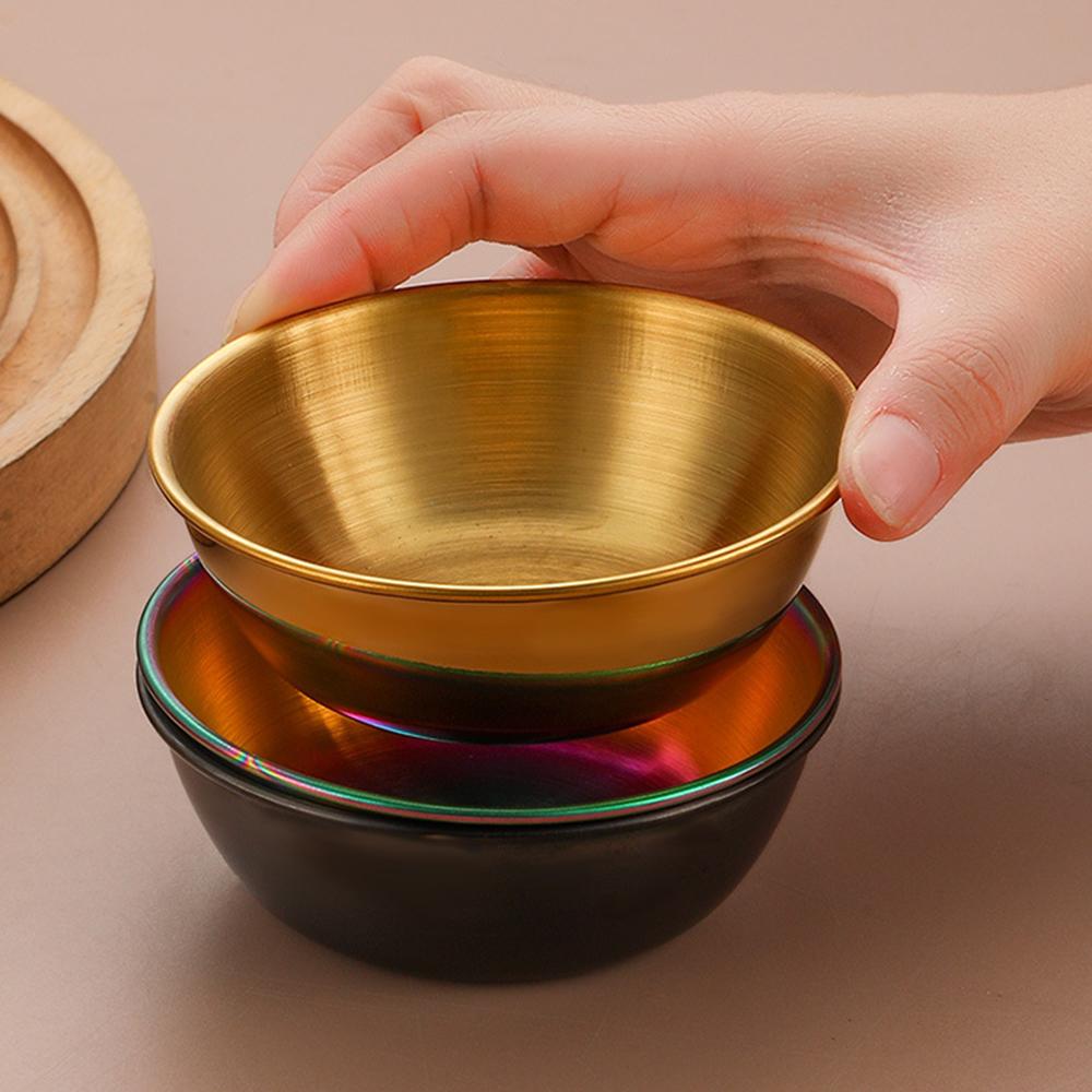 4Pcs Stainless Steel Golden Sauce Dish and 4Pcs Spoon for Appetizer Serving Tray Sauce Dishes Spice Plates Kitchen Supplies