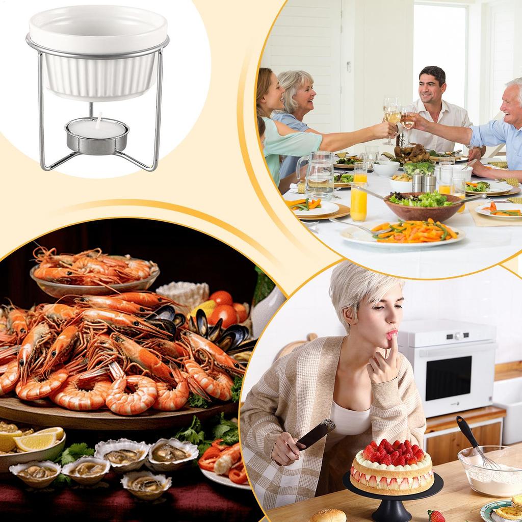 Butter Warmer Pot Portable Ceramic Kitchen Supplies Personal Cheese Warmer Heating Pot For Seafood Chocolate Tea Dessert Snacks