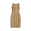 Women's Gray Vest Suit Dress - Retro Sleeveless Sheath with Waist-Cinched High-End Style