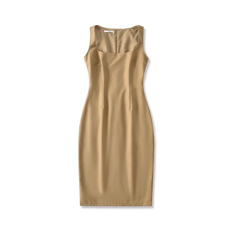 Women's Gray Vest Suit Dress - Retro Sleeveless Sheath with Waist-Cinched High-End Style