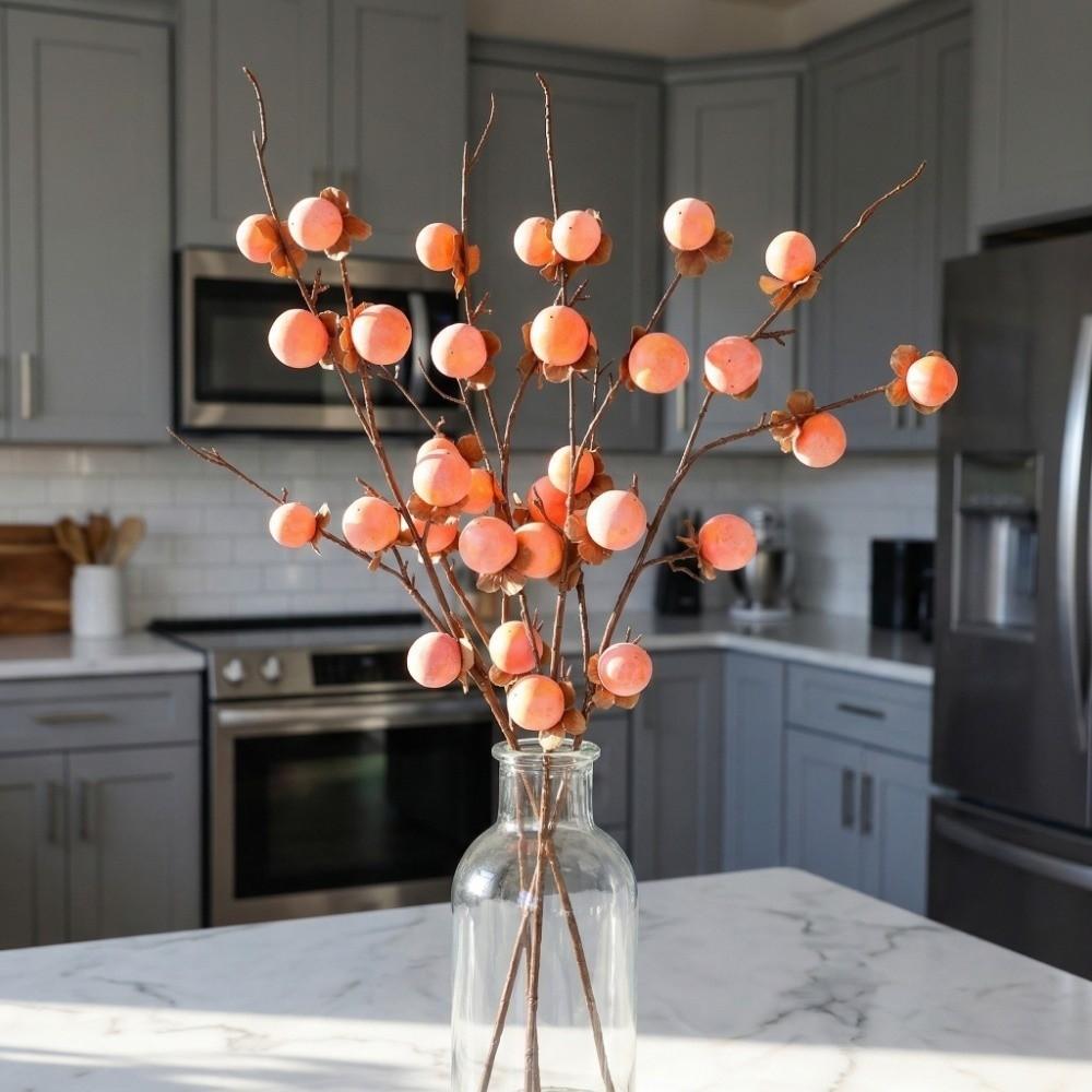 8 Heads Artificial Persimmon Branch Realistic Handmade Artificial Fruits Branches Elegant Foam Simulation Persimmon Fruit