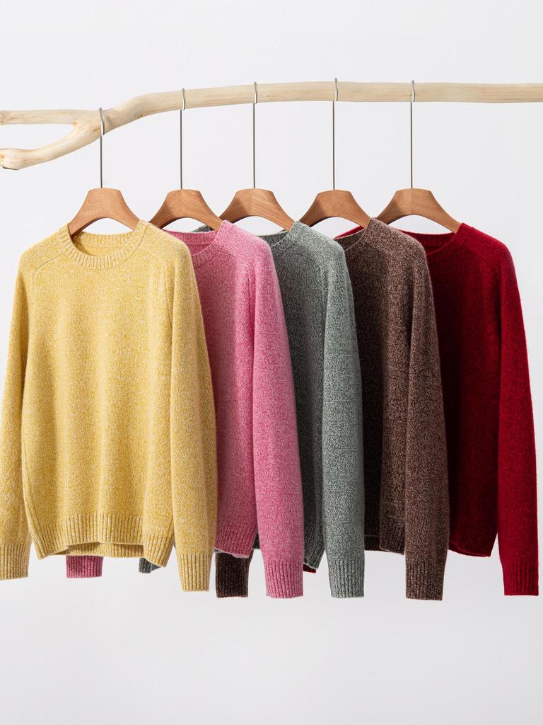 Women's Thickened Cashmere Sweater - Autumn/Winter Heather Yarn Round Neck Knitwear, Lazy Style, Solid Color Base Layer Top