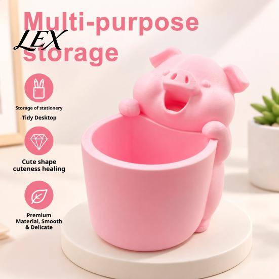 Makeup Brush Cup for Vanity 3D Printed Cute Piggy Storage Pot, Cartoon Pig Shaped Pen Holder, Gift Students Organizer, Multifunctional Desktop