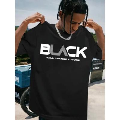 Europäische Größen Herren Lockeres Bedrucktes T-Shirt Schwarz Will Change Future Loungewear, Bequem, Atmungsaktiv, Lässiges Sportoberteil, Halloween, Geschenk