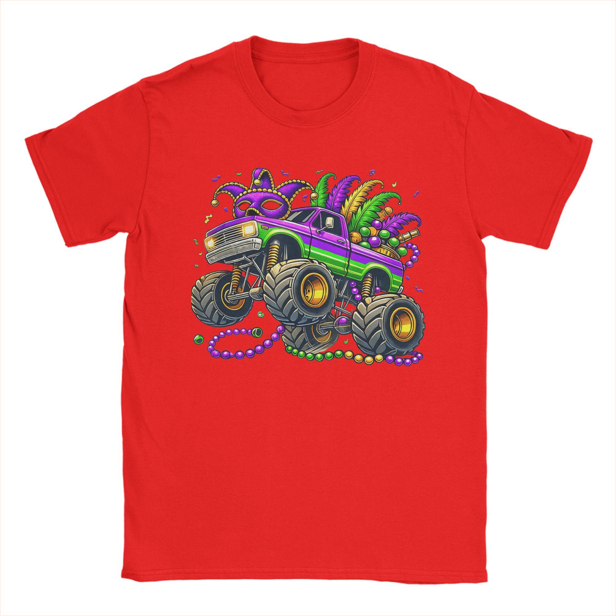 

Mardi Gras Monster Truck Unisex T Shirts Vintage Tees Short Sleeve Round Collar TShirts Cotton Original Clothes S