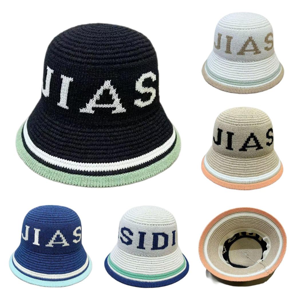 Spring Summer Panama Hat Women Hollow Knitted Hat Bucket Hat Outdoor Sun Visor Beach Hat Letter Jacquard Breathable Travel Cap