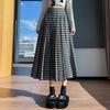 Women's High-Waisted Plaid Pleated Wool Midi Skirt - Fashionable, Slimming, A-Line Design