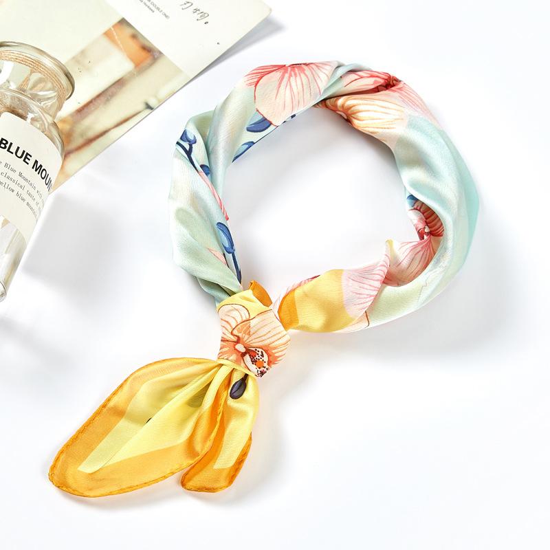 Small Square Scarf Women Spring and Summer New Silk Satin Printing Small Silk Scarf Neck Shawl Gift Scarf