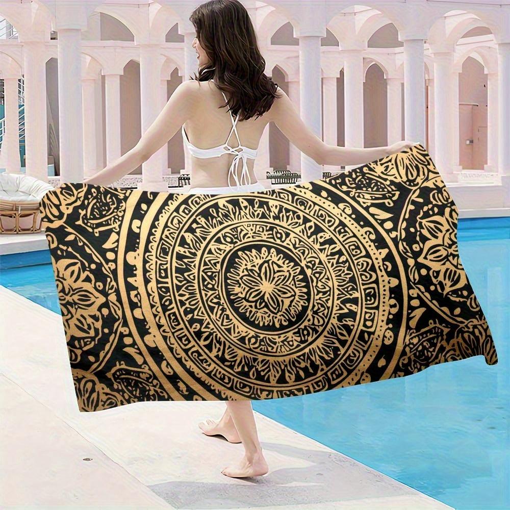 Telo Mare Nero e Oro con Motivo Mandala Protezione Solare e Antivento Adatto per Spiaggia Piscina Campeggio Viaggio Coperta da Spiaggia
