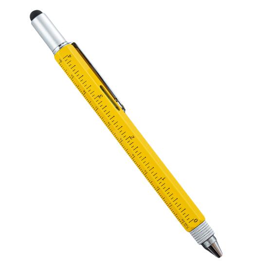 

Емкостная ручка для инструментов 6 в 1, прочная, с постоянными чернилами, масштабная конструкция, канцелярские товары темно-желтого